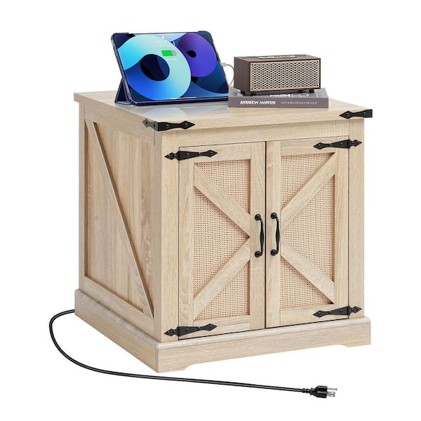 SVOPES 24-In. Rattan Coffee Table, Modern PE Rattan Woven Wood with MDF Top, Boho Storage Table with Retro Metal Hinges