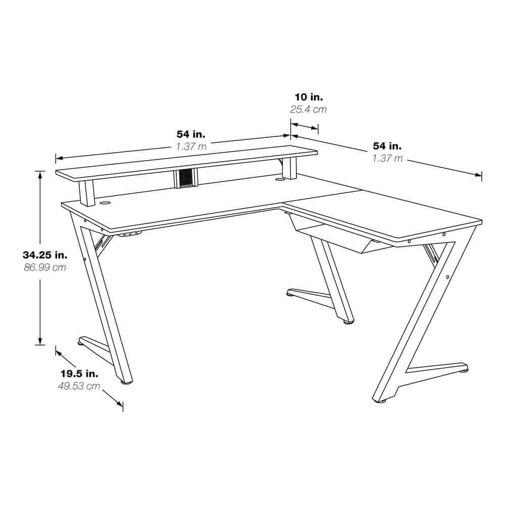 Black L-Shape Gaming Desk with Integrated Power Outlet, USB, and Headphone Hook