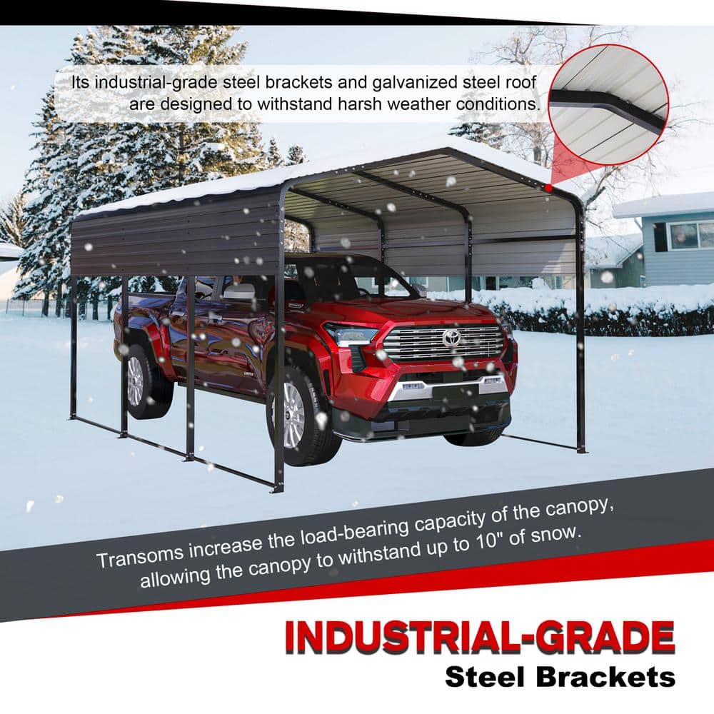 10 ft. x 15 ft. Black Metal Carport with Arch Roof