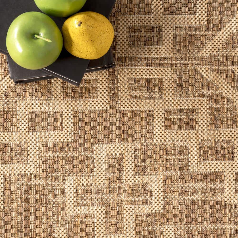 Beige Square Synthetic Easy-Care Indoor/Outdoor Area Rug, 8' x 10'