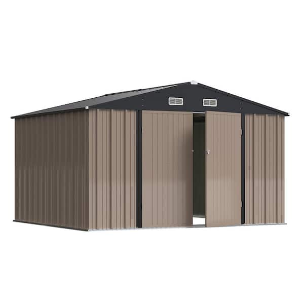 Tozey 10 ft. W x 8.6 ft. D Brown Storage Shed Galvanized Metal Shed with Lockable Doors 86 sq. ft.