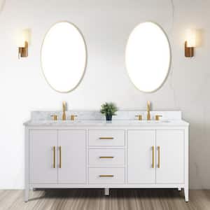 72 in. W x 22 in. D x 34 in. H Double Sink Bathroom Vanity Cabinet in White with Engineered Marble Top