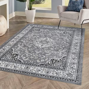 Palmette Modern Gray/Ivory 3 ft. x 5 ft. Persian Floral Area Rug
