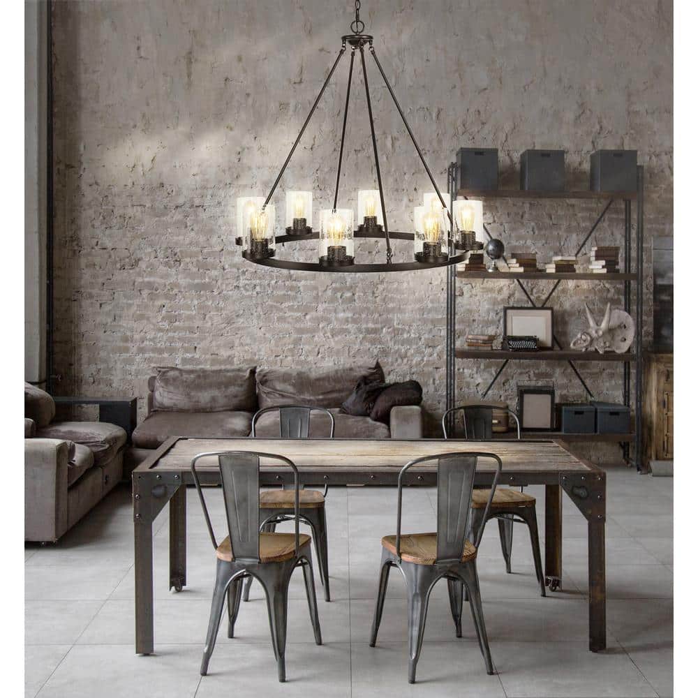 Pablo Ring 33.5" Oil-Rubbed Bronze & Seeded Glass LED Chandelier