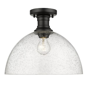 Hines 14 in. 1-Light Black with Seeded Glass Semi-Flush Mount