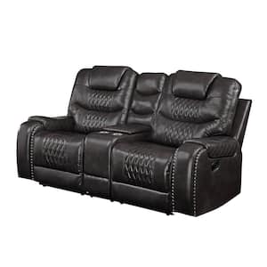 Furniture of America Dacious 81.25 in. Gray and Black Faux Leather 2-Seat  Loveseat with Cup Holders and USB Charger IDF-6217GY-LV - The Home Depot