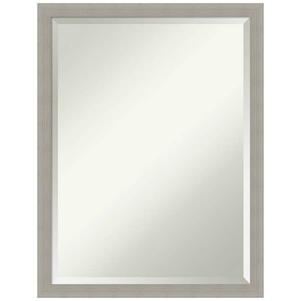 Amanti Art Woodgrain Stripe 20 in. x 26 in. Beveled Casual Rectangle Wood Framed Wall Mirror in Gray