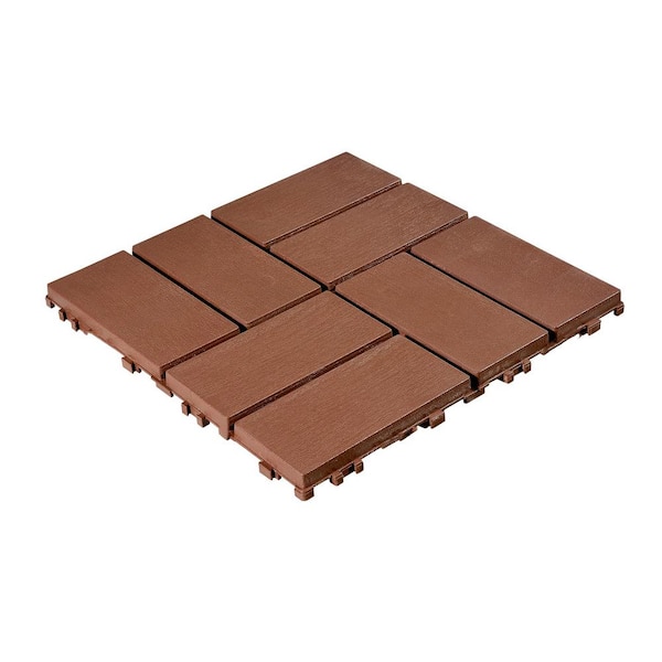 12" x 12" Plastic Interlocking Deck Tiles Square Waterproof Patio Deck Tiles Balcony (Dark Brown 44 Pack Staight Groove)