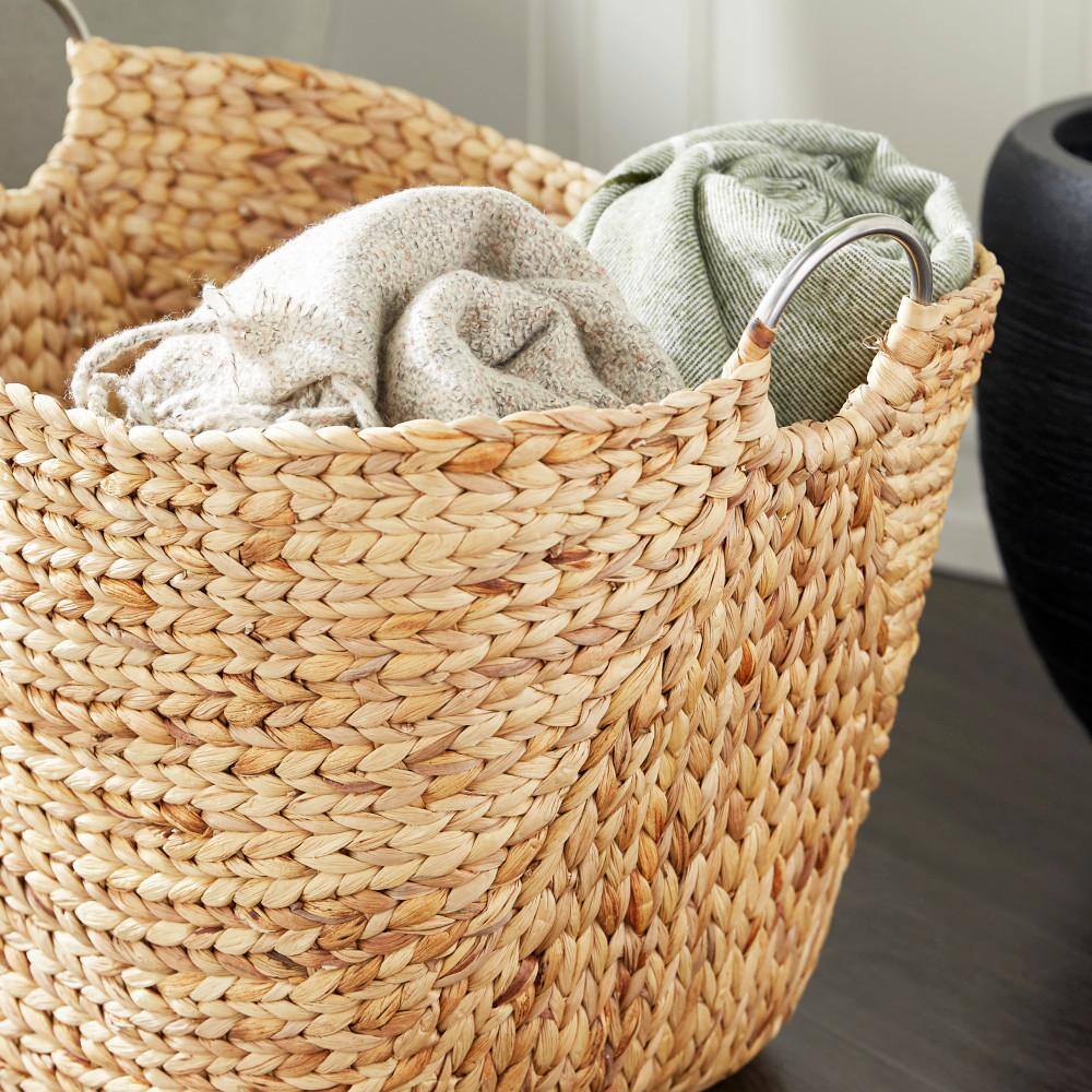 Large Round Seagrass Storage Basket with Metal Handles