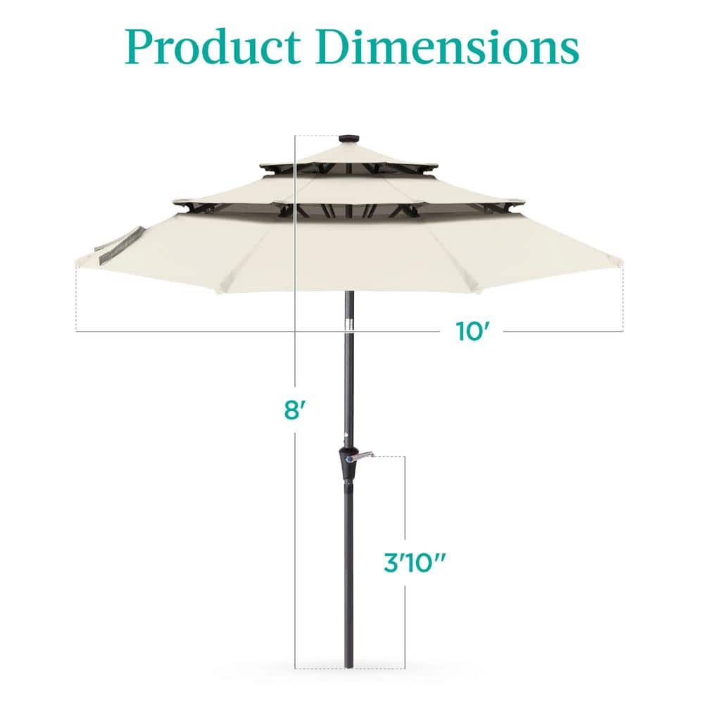 Ivory 10ft 3-Tier Solar Patio Umbrella with LED Lights