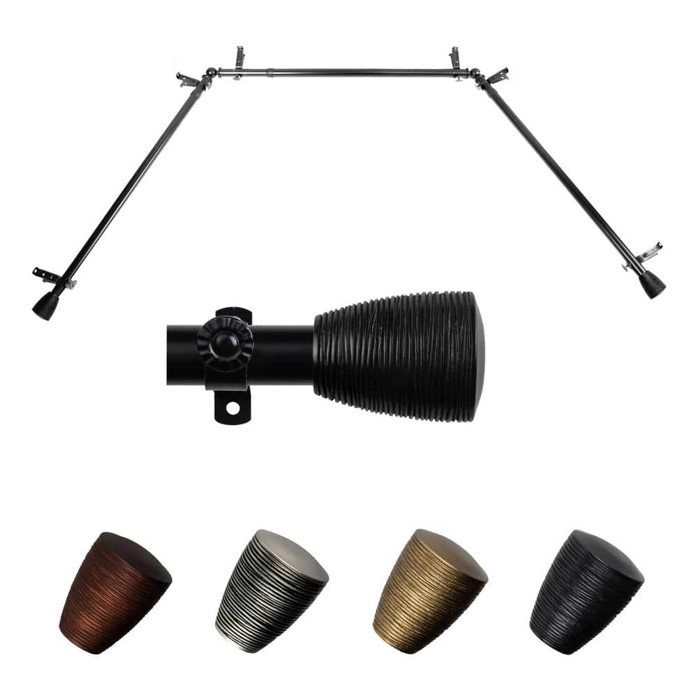 Senna 20-36 in. sides, 38-72 in. center Adjustable Bay Window Curtain Rod 13/16 in. in Black with Finial price history on PriceWatchPro