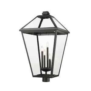 Talbot 4-Light Black Stainless Steel & Iron Hardwired Outdoor Weather Resistant Post-Light with No Bulbs Included