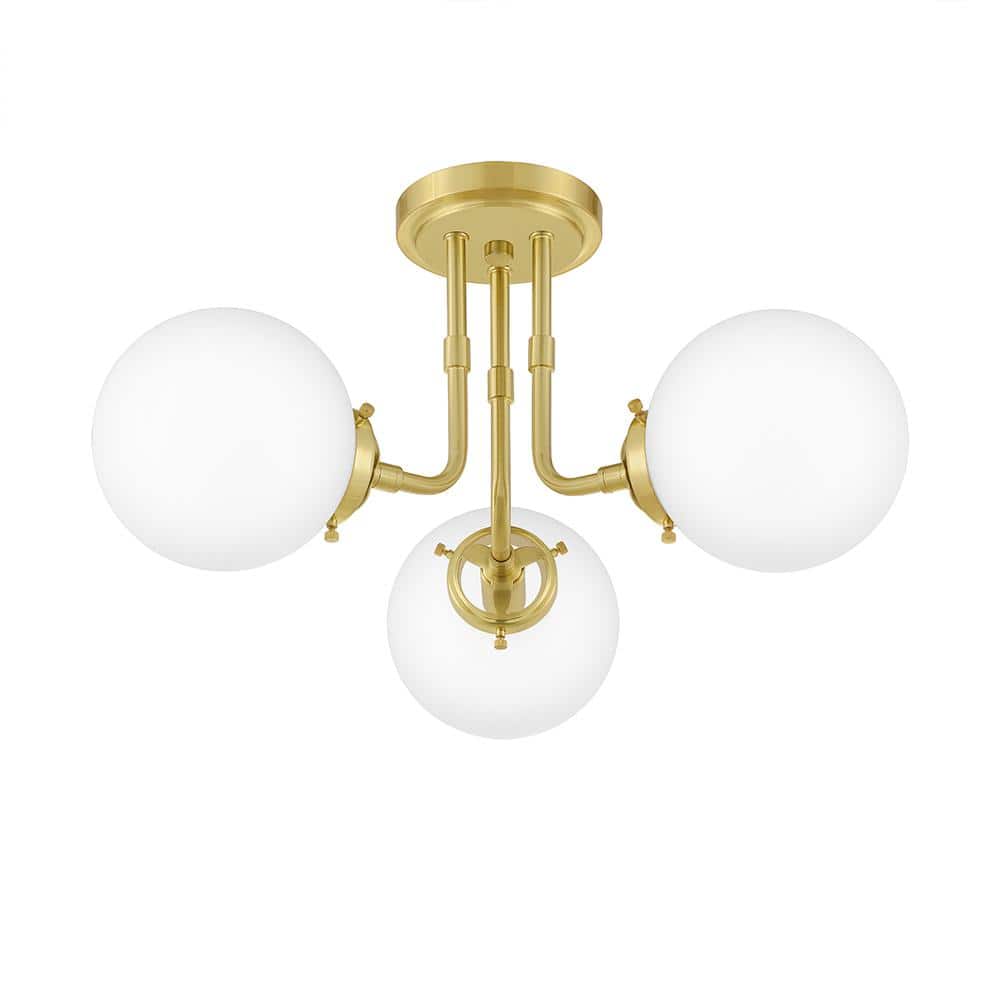 Elegant Sphere-and-Stem 20'' Glass Globe Ceiling Light in Satin Brass
