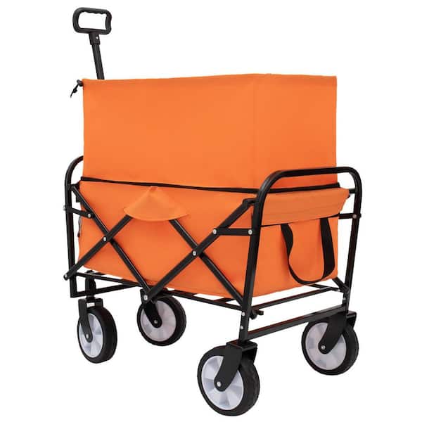 2.2 cu. ft. Steel Garden Cart Highly Extendable Collapsible Pull Rope Sealing in Orange