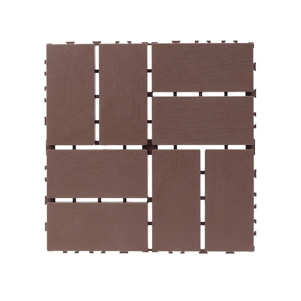 1 ft. x 1 ft. Upgraded Outdoor Patio Plastic Interlocking Deck Tiles, Garage Floor Tiles in Brown 4 (44-Per Case)
