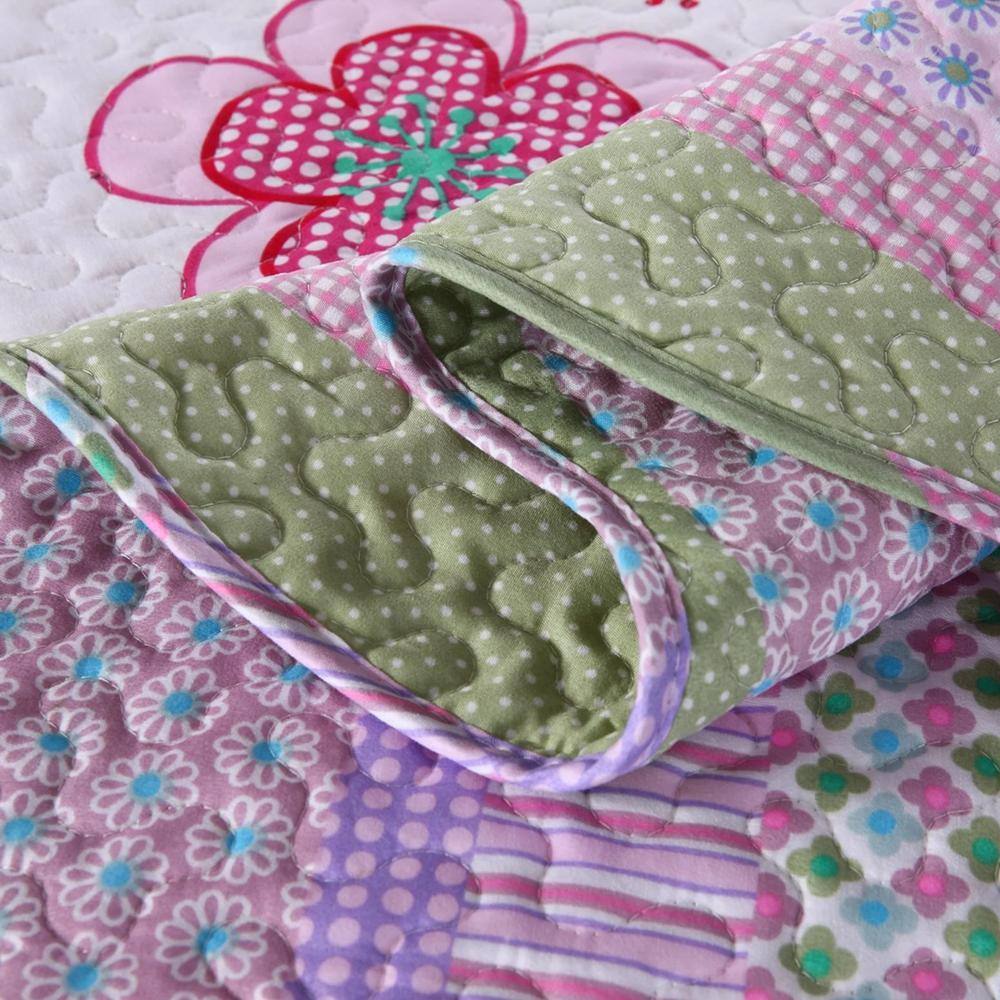 Pink and Purple Floral Microfiber Twin Quilt Set