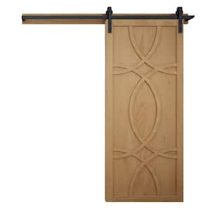 30 in. x 84 in. The Hollywood Unfinished Wood Sliding Barn Door with Hardware Kit in Black