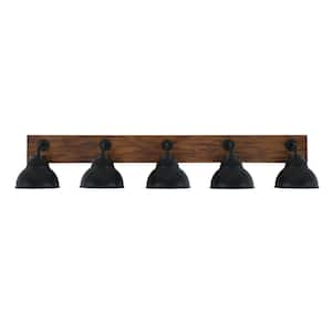 Kirby 47.75 in. 5 Light Black and Painted Wood-look Vanity Light with 7 in. Matte Black Metal Shades No Bulbs Included