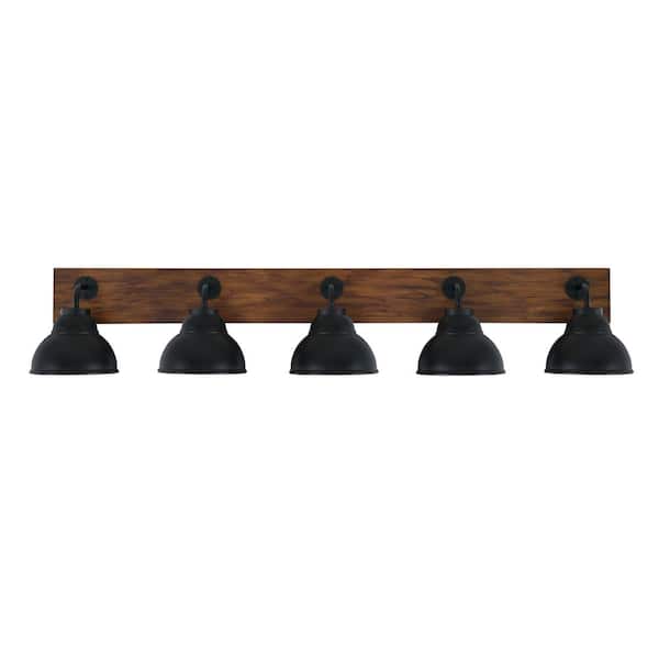 Unbranded Kirby 47.75 in. 5 Light Black and Painted Wood-look Vanity Light with 7 in. Matte Black Metal Shades No Bulbs Included