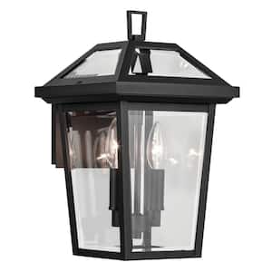Regence 14 in. 2-Light Textured Black Traditional Outdoor Hardwired Wall Lantern Sconce with No Bulbs Included (1-Pack)