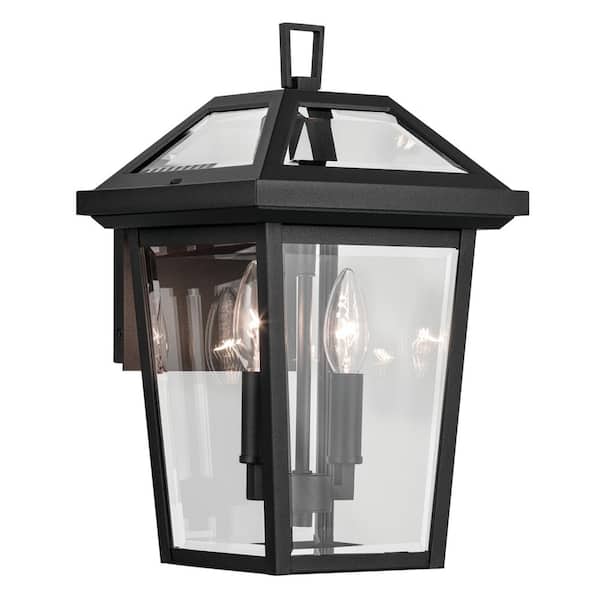 KICHLER Regence 14 in. 2-Light Textured Black Traditional Outdoor Hardwired Wall Lantern Sconce with No Bulbs Included (1-Pack)