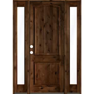 58 in. x 96 in. Rustic Knotty Alder Arch Provincial Stained Wood Right Hand Single Prehung Front Door