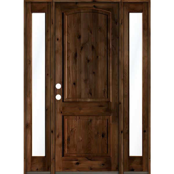 Krosswood Doors 70 in. x 96 in. Rustic Alder Arch Provincial Stained Wood with V-Groove Right Hand Single Prehung Front Door