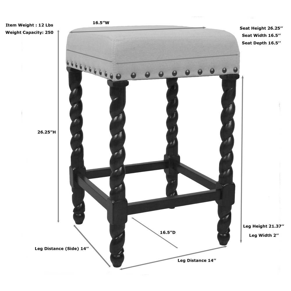 Weathered Gray 24" Rustic Farmhouse Metal & Wood Barstool with Leather Linen Seat