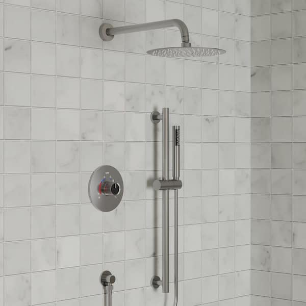 YAWWALK 2-Spray 10 in. Wall Mount Dual and Handheld Shower Head with Slider Bar 1.8 GPM in Brushed Nickel (Valve Included)