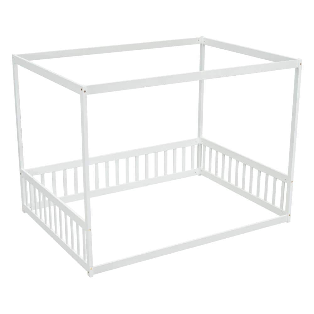 White Wood Frame Full Size Platform Bed with Fence and Canopy Frame price history on PriceWatchPro