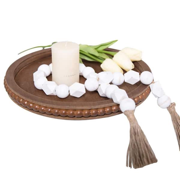 Unbranded 12 in. Brown Round Wood Decorative Tray (Set of 1)