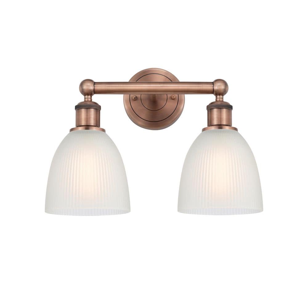 Castile 15 in. 2-Light Antique Copper Vanity Light with Glass Shade price history on PriceWatchPro
