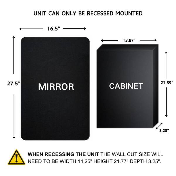 TEHOME 16.5 in. W x 27.5 in. H Rounded Rectangular Metal Framed Recessed Medicine Cabinets with Mirror in Matt Black