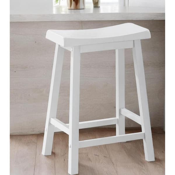 HomeRoots 48 in. White Backless Wood Bar Chair with Wood Seat Set of 2
