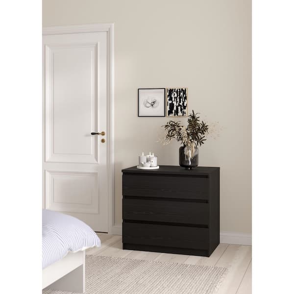 Scottsdale Black Woodgrain 3 Drawer 30.31 in. Chest of Drawer