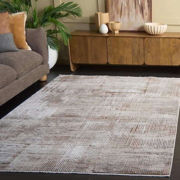 Finely Modern 7 ft. x 7 ft. Ivory/Beige Geometric Distressed Square Area Rug