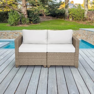 Maui Metal Outdoor Loveseat with Linen White Cushions