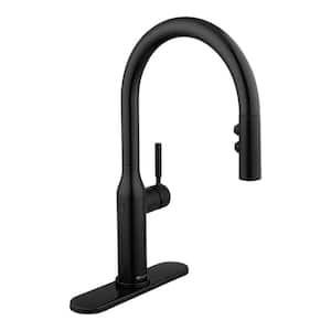 Upson Single-Handle Touchless Pull-Down Sprayer Kitchen Faucet with Soap Dispenser in Matte Black