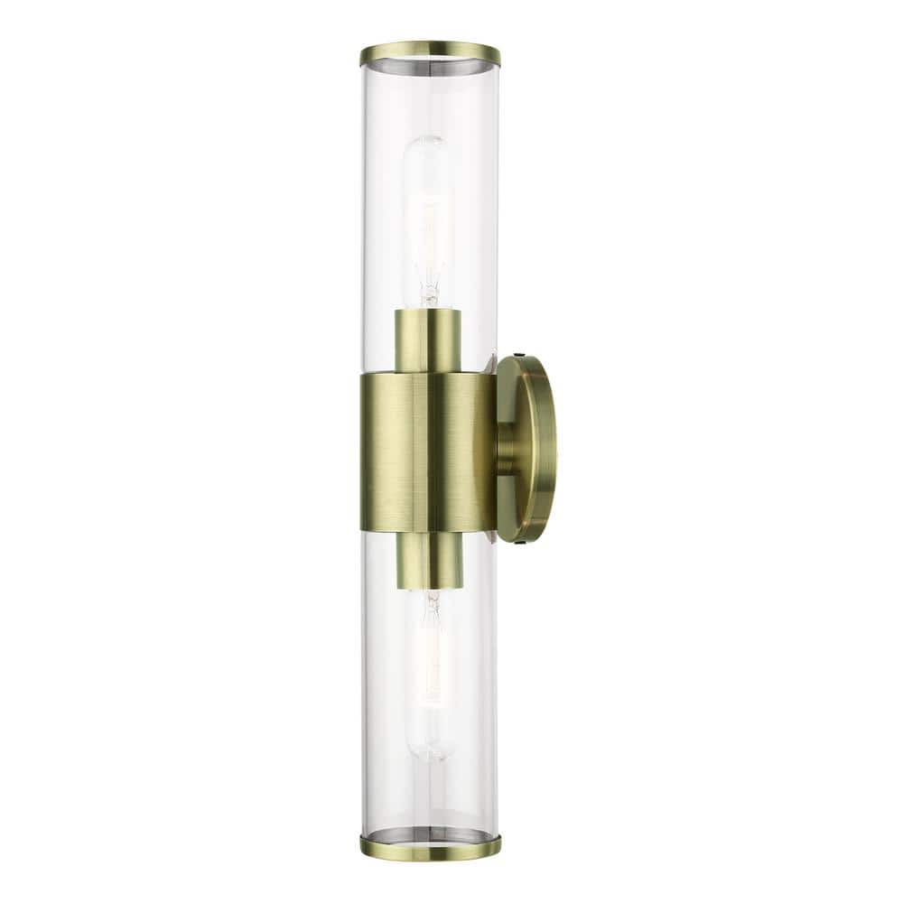 Antique Brass Dual Cylinder Vanity Sconce with Dimmable Lighting