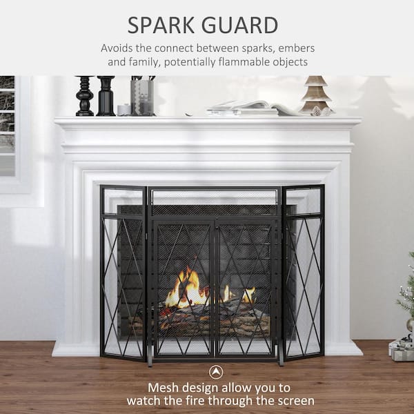 Freestanding 3-Panel Folding Fireplace Screen Panel Mesh Spark Guard Protector 