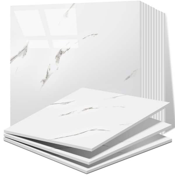 12 in. x 12 in. PVC Peel and Stick Backsplash Tile, Waterproof Shower Wall Panels for Kitchen, Bathroom, White (20-Pack)