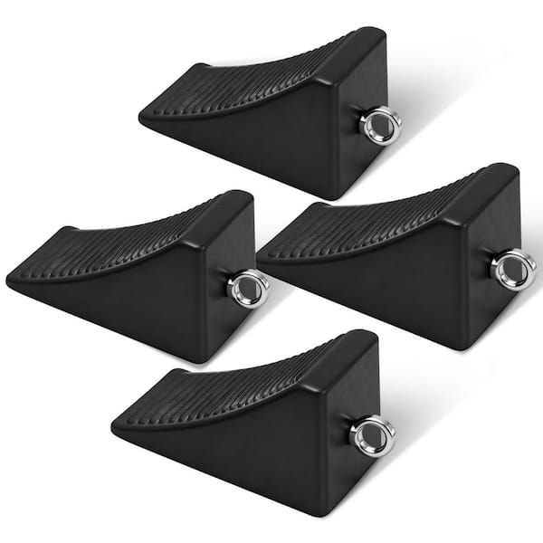 4-Pack Heavy-Duty Rubber Wheel Chocks with Eye Bolt-Secure Tire Chocks for RV Travel Trailer, Boat Trailer, Camper