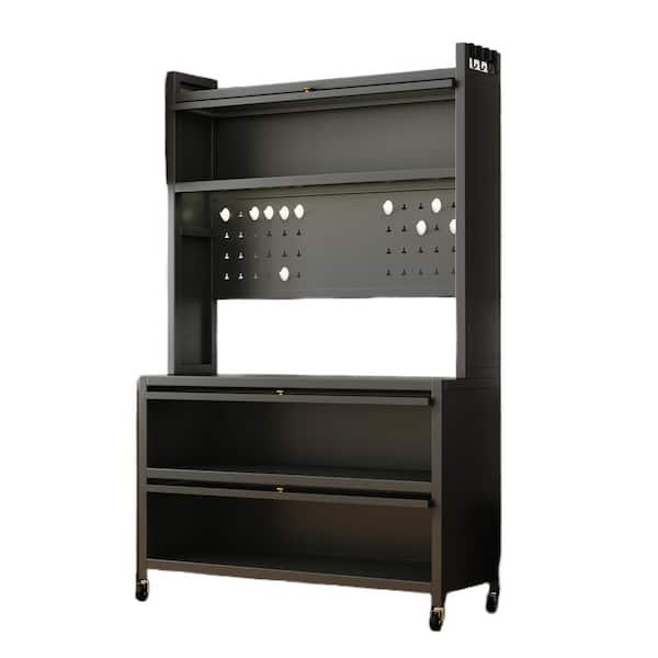 Adrinfly 39 in. W x 15 in. D x 64 in. H Metal Ready to Assemble Floor Kitchen Storage Cabinet with Wheels in Grey