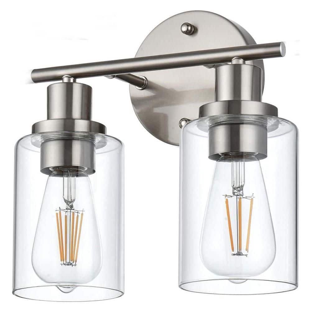 14 in. 2-Light Silver Modern Vanity Light Fixture with Clear Glass Shade for Bathroom Mirror, Bedroom, Living Room price history on PriceWatchPro