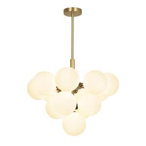 Modern Copper 13-Light Chandelier, White Globe Glass Pendant Light for Dining Room, G9 Bulbs Included