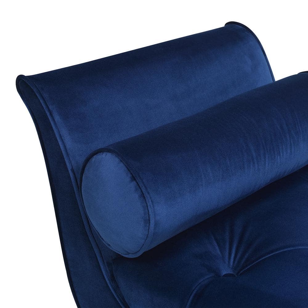 Navy Blue Velvet Mahogany Finish Mid-Century Bedroom Bench