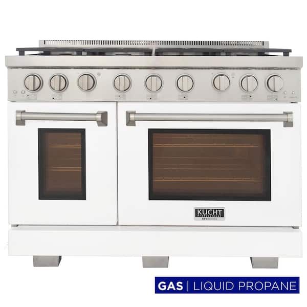 48 in. 6.7 cu. ft. 7- Burners Propane Gas Range 2 Ovens 1 Convection in White with True Simmer Burners
