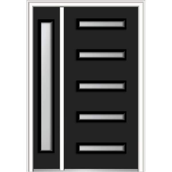MMI DOOR 53 in. x 81.75 in. Davina Frosted Glass Left-Hand Inswing 5-Lite Modern Painted Steel Prehung Front Door with Sidelite