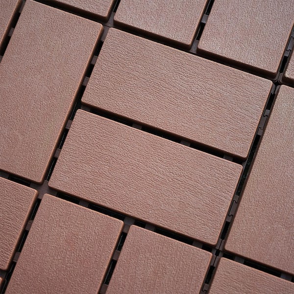 YOFE 1 ft. x 1 ft. All-Weather Outdoor Plastic Interlocking Deck Tiles, Garage Floor Tiles in Brown Pattern 4 (44 Per Case)