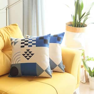 Charlie Set of 2-Blue and Black Polyester Abstract Zippered Pillow 3.2 in. x 18 in.